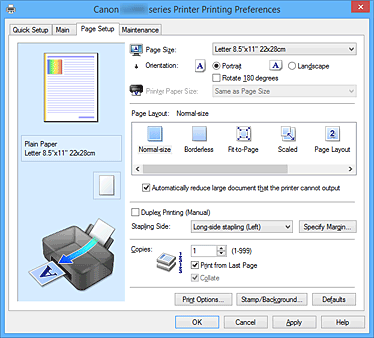 figure:Page Setup Tab