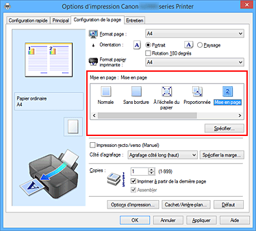 figure : Sélectionnez Mise en page comme Mise en page dans l'onglet Configuration de la page