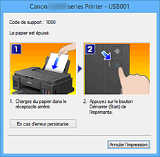 figure : Écran d'état d'imprimante Canon IJ-Affichage d'une erreur