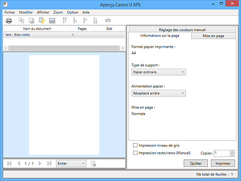 figure : Aperçu Canon IJ XPS