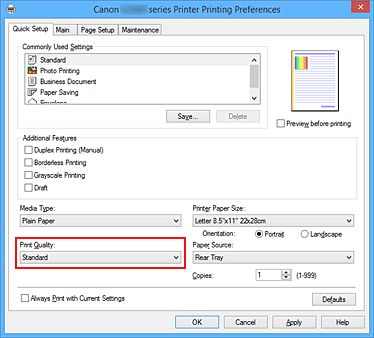 figure:Print Quality on the Quick Setup tab