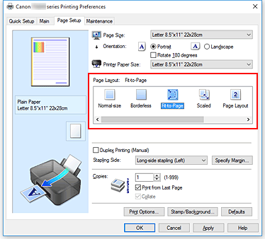 figure:Select Fit-to-Page for Page Layout on the Page Setup tab
