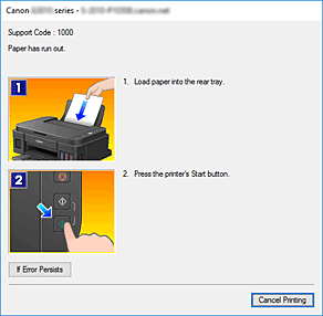 figura:Afişajul de erori de la Canon IJ Status Monitor