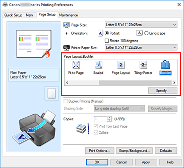 figure:Select Booklet for Page Layout on the Page Setup tab