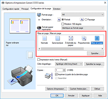 figure : Sélectionnez Mise en page comme Mise en page dans l'onglet Configuration de la page