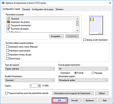 figure : OK dans l'onglet Configuration rapide