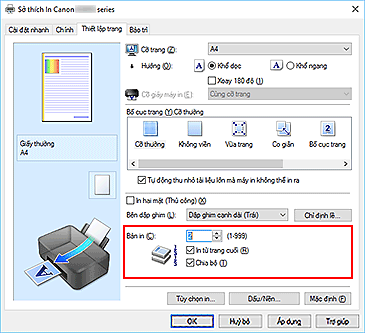 hình: Bản in trên tab Thiết lập trang
