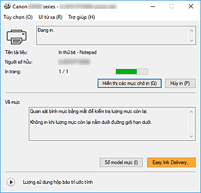 hình: Màn hình trạng thái Canon IJ