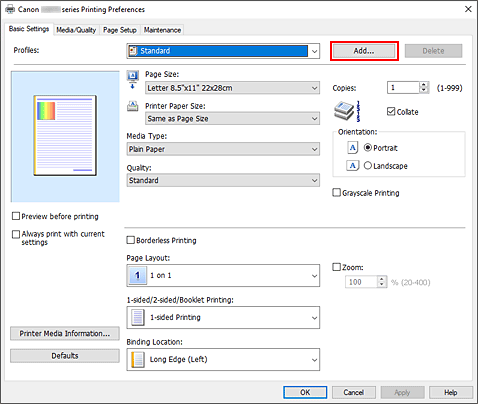 figure:Add... on the Quick Setup tab