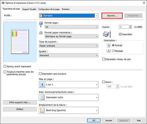 figure : Ajouter dans l'onglet Configuration rapide.