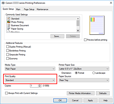 figura:Print Quality din fila Quick Setup