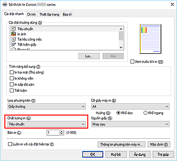 hình: Chất lượng in trên tab Cài đặt nhanh