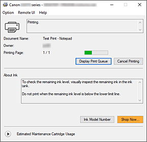 gambar: Monitor Status Canon IJ