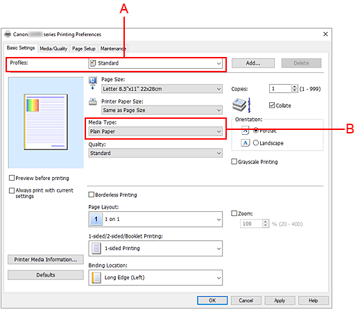 figure:Profiles on the Basic Settings tab