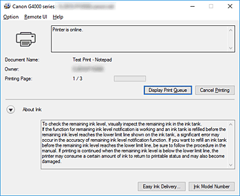 Obrázok: aplikácia Monitor stavu tlačiarne Canon IJ