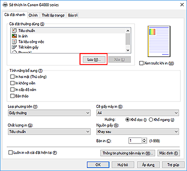 hình: Lưu... trên tab Cài đặt nhanh