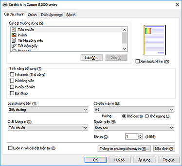 hình: Tab Cài đặt nhanh