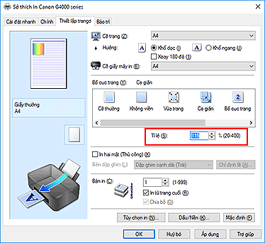 hình: Tỉ lệ trên tab Thiết lập trang