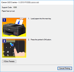 figure:Canon IJ Status Monitor Error display