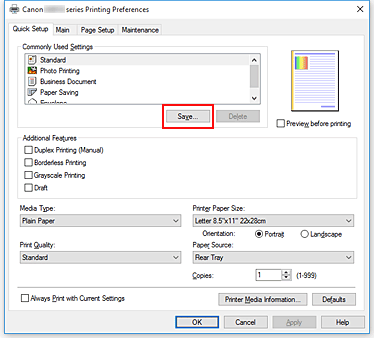 figura:Save... din fila Quick Setup