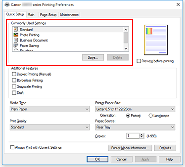 figura:Commonly Used Settings din fila Quick Setup