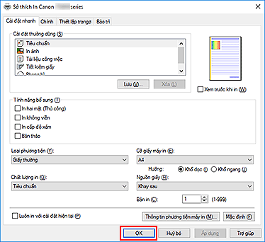hình: OK trên tab Cài đặt nhanh