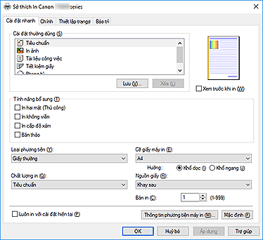 hình: Tab Cài đặt nhanh