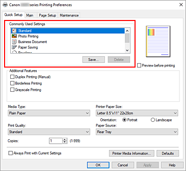 фигура: &bdquo;Commonly Used Settings&rdquo; в раздела &bdquo;Quick Setup&rdquo;