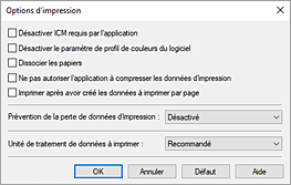 figure&nbsp;: Boîte de dialogue Options d'impression