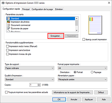 figure&nbsp;: Enregistrer... dans l'onglet Configuration rapide