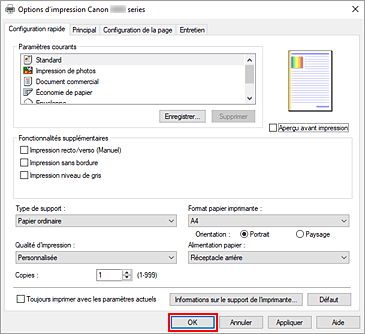 figure&nbsp;: OK dans l'onglet Configuration rapide