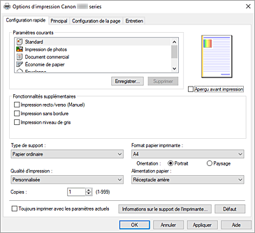 figure&nbsp;: Onglet Configuration rapide