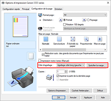 figure&nbsp;: Côté d'agrafage dans l'onglet Configuration de la page