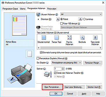 gambar: Opsi Pencetakan... pada tab Pengesetan Halaman