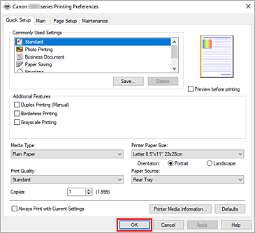 afbeelding: OK op het tabblad Snel instellen