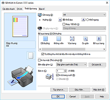 hình: Tab Thiết lập trang