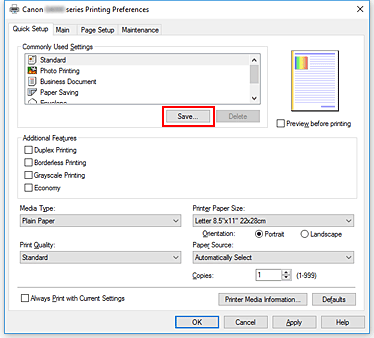 фигура: &bdquo;Save...&rdquo; в раздела &bdquo;Quick Setup&rdquo;