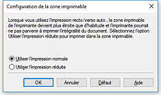 figure : Boîte de dialogue Configuration de la zone imprimable