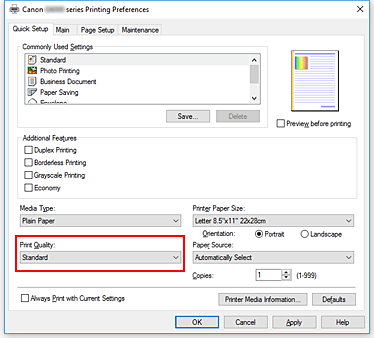 figura:Print Quality din fila Quick Setup