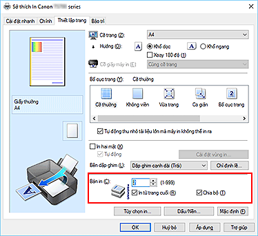 hình: Bản in trên tab Thiết lập trang