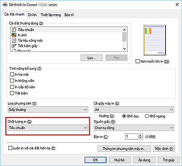 hình: Chất lượng in trên tab Cài đặt nhanh