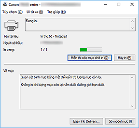 hình: Màn hình trạng thái Canon IJ