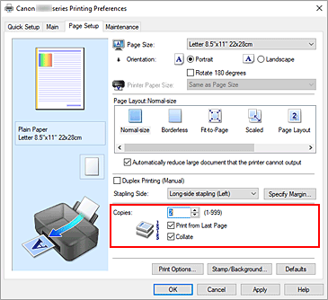 figura:Copies din fila Page Setup
