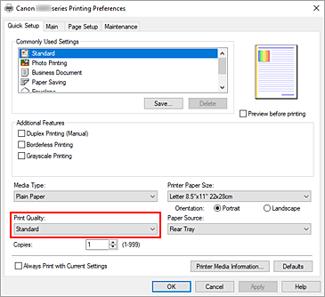 figura:Print Quality din fila Quick Setup