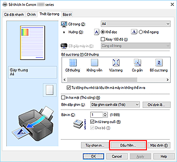 hình: Dấu/Nền... trên tab Thiết lập trang