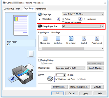 фигура: „Printer Paper Size” в раздела „Page Setup”