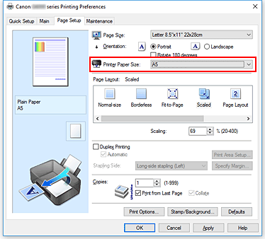 фигура: „Printer Paper Size” в раздела „Page Setup”