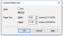 figura: Caseta de dialog Custom Paper Size