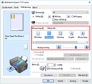 hình: Chọn Không viền cho Bố cục trang trên thanh Thiết lập trang