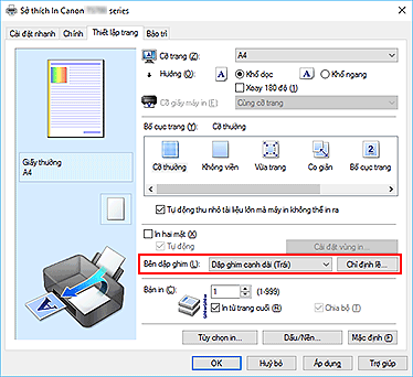 hình: Bên dập ghim trên tab Thiết lập trang